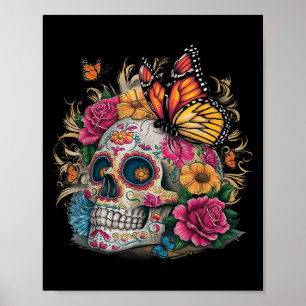 Sugar Skull Butterfly Day Of Dead Halloween Dia De Poster
