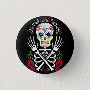 Pin Button Badge Ø25mm 1" Calavera Sugar Skull Tete de Mort Crâne Mexicain