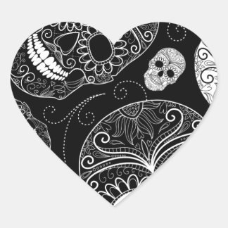 Sugar Skull BW Heart Sticker