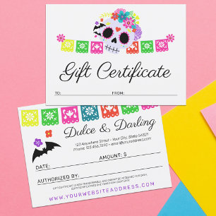 Sugar Skull Calavera Bats Gift Certificate Card