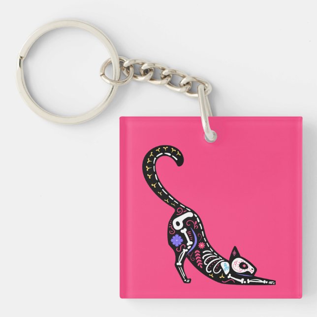 Sugar Skull Calavera Cat I Keychain (Front)