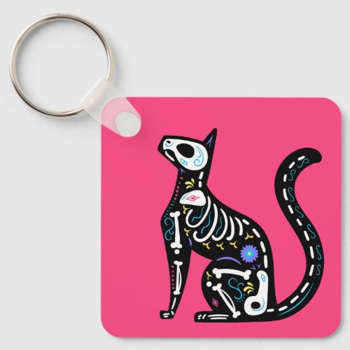 Sugar Skull Calavera Cat III Keychain
