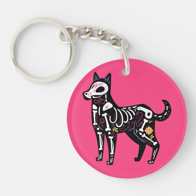 Sugar Skull Calavera Dog II Keychain (Front)