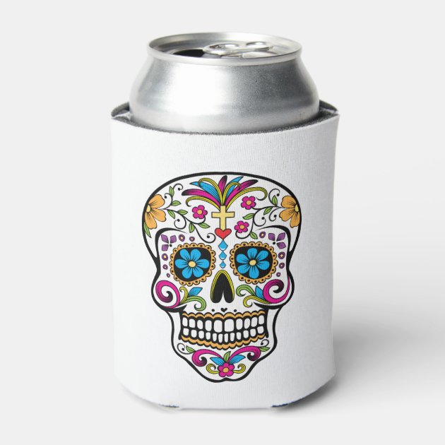 Neoprene Insulated Can Cooler Printed Designs Sugar Skull Non-Skid Bottom 