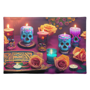Sugar Skull & Candle – Día de los Muertos Cloth Placemat