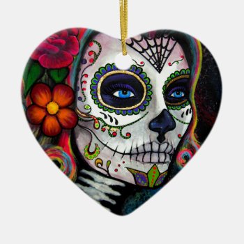 Sugar Skull Candy Ceramic Ornament by CLEArtCreation27 at Zazzle