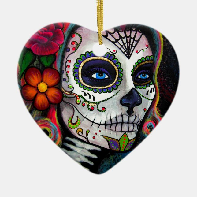 Sugar Skull Candy Ceramic Ornament (Front)