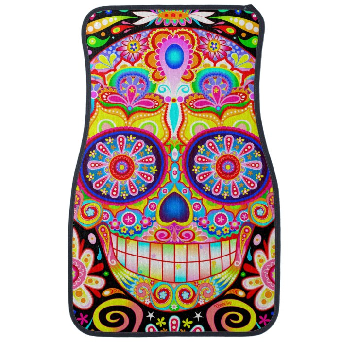 Sugar Skull Car Mats Front Set of 2 Car Mats