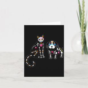 Sugar Skull Cat And Dog Funny Halloween Card