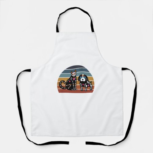 Sugar Skull Cat and Dog Shirt Funny Retro Cat and  Apron