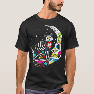 Sugar Skull Cat And Moon Clothing Men Women Day of T-Shirt