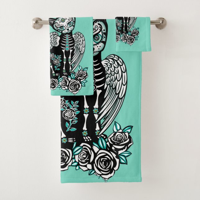 Sugar Skull Cat Bath Towel Set (Insitu)