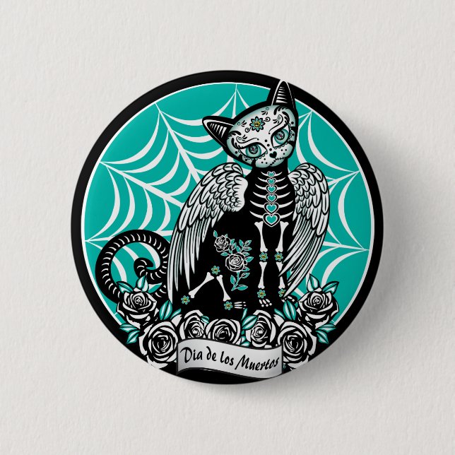 Sugar Skull Cat Button (Front)