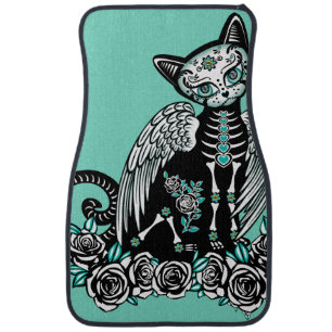 Sugar Skull Cat Car Floor Mat