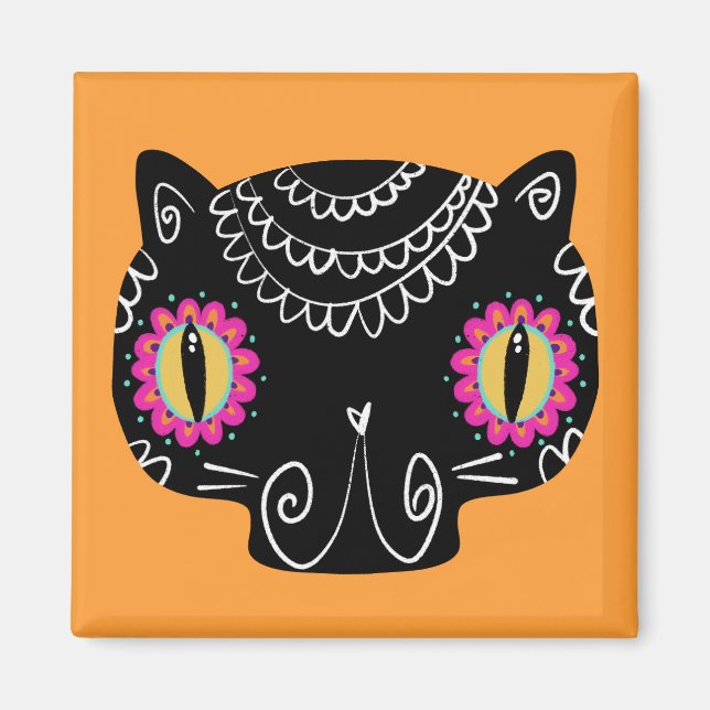 Sugar Skull Cat Catrina Day of the Dead  Magnet (Front)