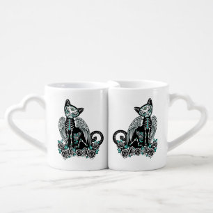 Sugar Skull Cat Coffee Mug Set