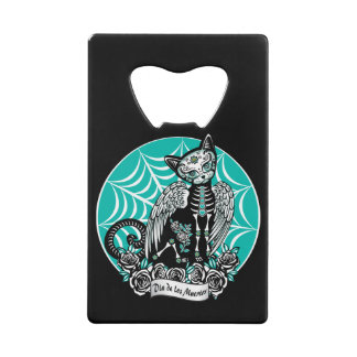 Sugar Skull Cat Credit Card Bottle Opener