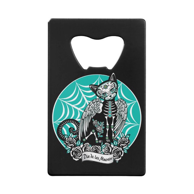 Sugar Skull Cat Credit Card Bottle Opener (Front)