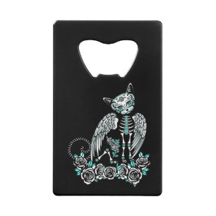 Sugar Skull Cat Credit Card Bottle Opener