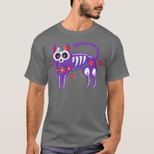 Sugar Skull Cat Day of Dead Skeleton Calavera Hall T-Shirt