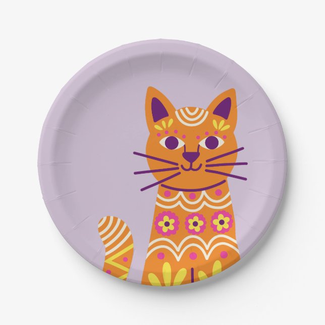 Sugar Skull Cat Day of the Dead Paper Plates (Front)