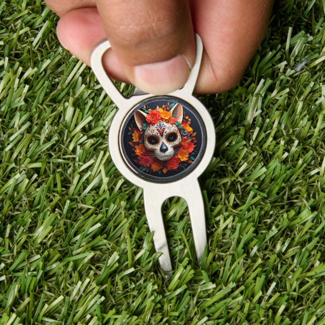 Sugar Skull Cat Divot Tool Bottle Opener & Marker (Insitu 1)