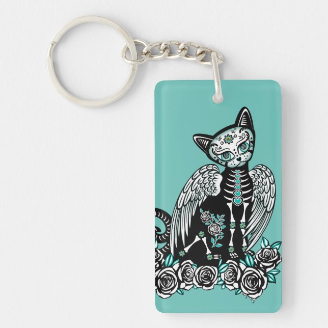 Sugar Skull Cat Keychain (Front)