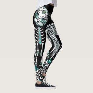 Womens Workout Yoga Skeleton Sugar Skull Leggings White/Black/Red