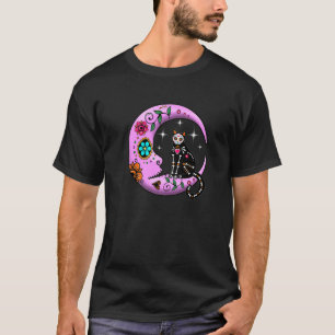 Sugar Skull Cat & Moon Dia De Los Muertos Day Of D T-Shirt