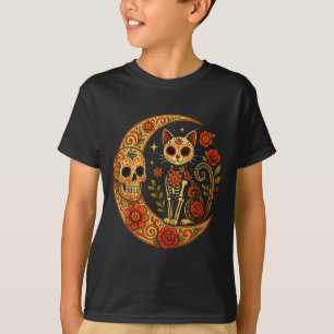 Sugar Skull Cat Moon Dia De Los Muertos Funny Hall T-Shirt