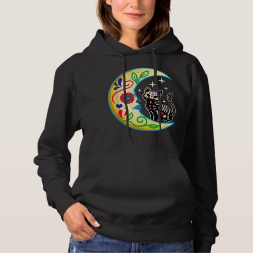 Sugar Skull Cat Moon Halloween Day Of The Dead Hoodie