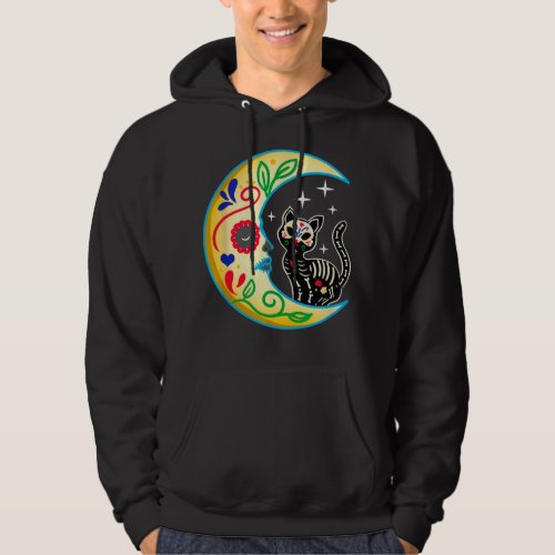 Sugar Skull Cat Moon Halloween Day Of The Dead Hoodie