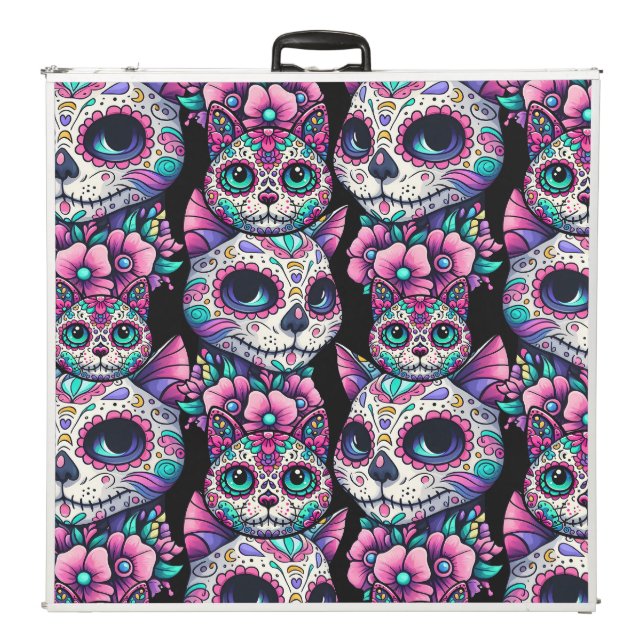 Sugar Skull Cat Pattern Beer Pong Table (Folded Back)