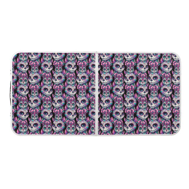 Sugar Skull Cat Pattern Beer Pong Table (Top)