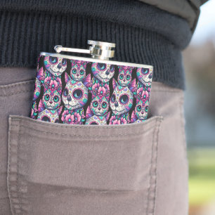 Sugar Skull Cat Pattern Flask