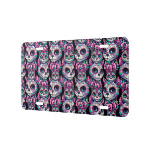 Sugar Skull Cat Pattern License Plate