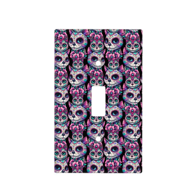 Sugar Skull Cat Pattern Light Switch Cover (Front)