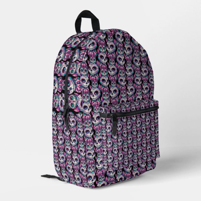 Sugar Skull Cat Pattern Printed Backpack (Back Corner Left)