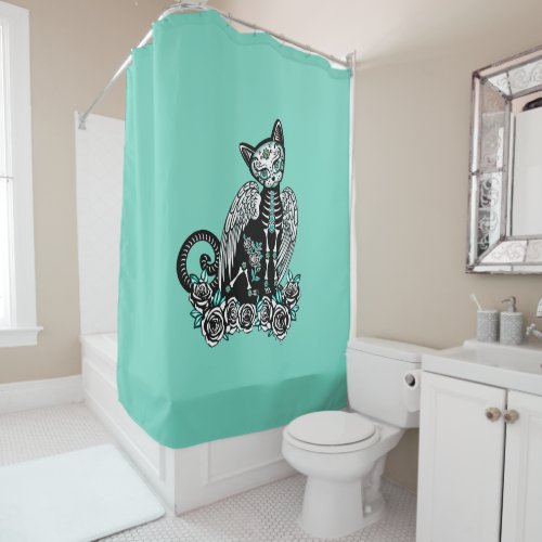 Sugar Skull Cat Shower Curtain