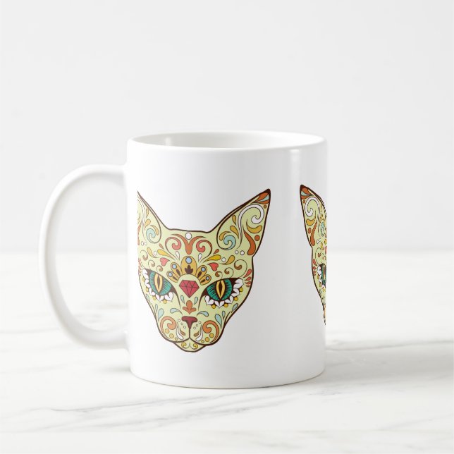 Sugar Skull Cat - Tattoo Design Coffee Mug (Left)