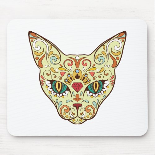 Sugar Skull Cat _ Tattoo Design Mouse Pad