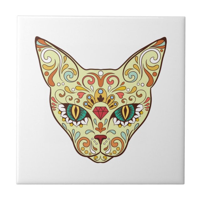 Sugar Skull Cat - Tattoo Design Tile (Front)