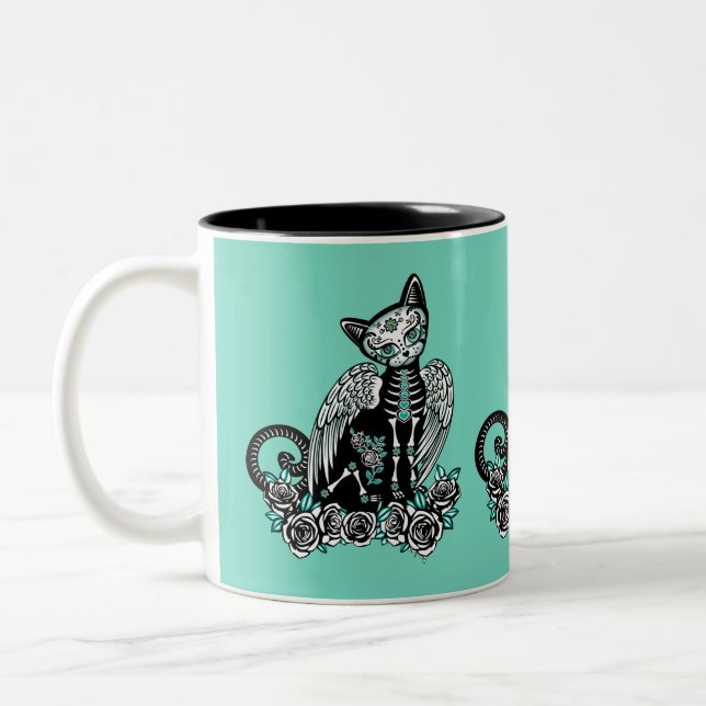 Sugar Skull Cat Two-Tone Coffee Mug (Left)