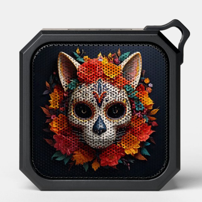 Sugar Skull Cat with Flowers Bluetooth Speaker (Front)