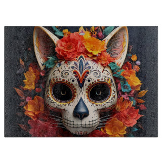 Sugar Skull Cat with Flowers Cutting Board