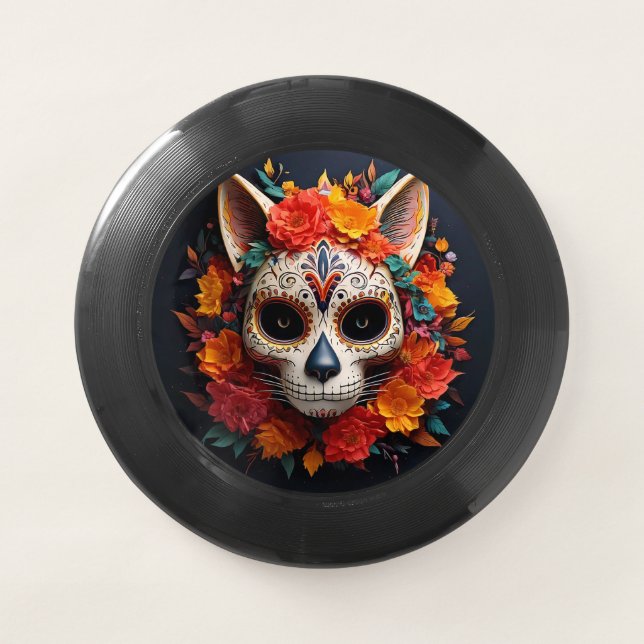 Sugar Skull Cat with Flowers Frisbee (Front)