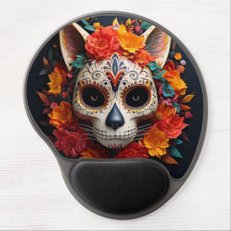 Sugar Skull Cat with Flowers Gel Mousepad