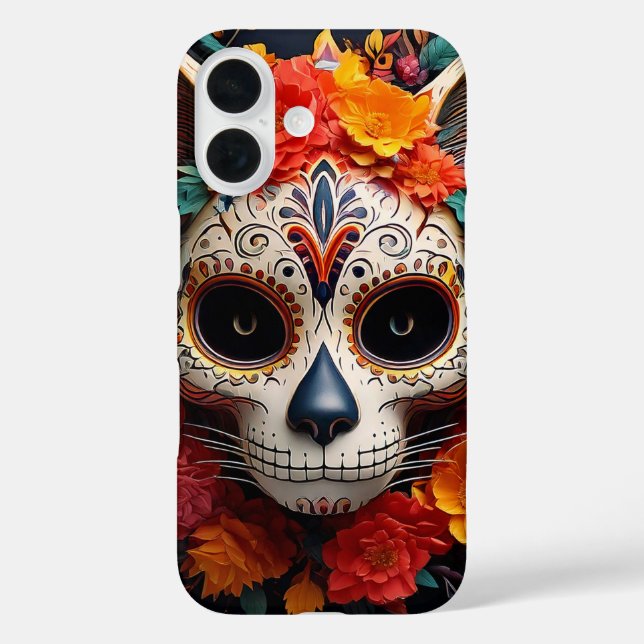 Sugar Skull Cat with Flowers iPhone / iPad case (Back)