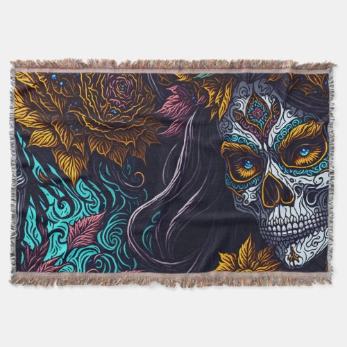 Sugar Skull Catrina Throw Blanket