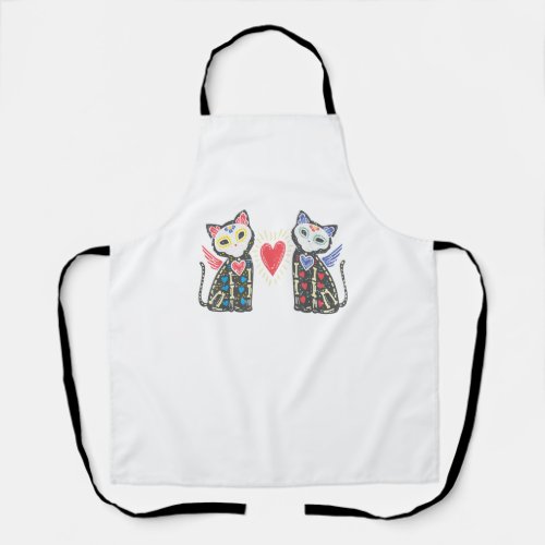 Sugar Skull Cats Calavera Dia De Muertos Mexican H Apron